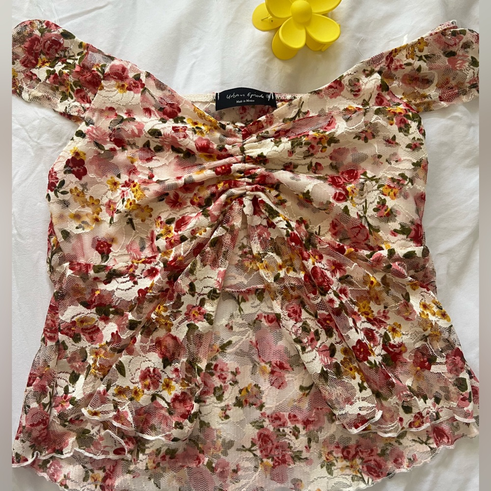 Off the shoulder lace flower top